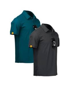 JACKETOWN 2er-Pack Poloshirt Herren Kurzarm Set Schnelltrocknend Atmungsaktives Sommer Poloshirts T-Shirts Männer Sport Shirt Basic Slim Fit Golf Polo Hemd(Dunkelgrau+Dunkles Türkisblau-L) von JACKETOWN