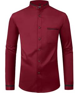JACKETOWN Hemd Herren Langarm Business Hemden Männer Businesshemd Einfarbig Freizeithemd Herrenhemden Casual Regular Fit(Rot-M) von JACKETOWN