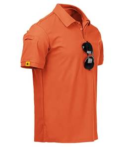 JACKETOWN Herren Poloshirts Kurzarm Bacis Tshirts Regular Fit Polohemd Schnelltrocknend Atmungsaktiv Brillenhalter Knopfleiste Sommer Outdoor Sport Golf Lässig Poloshirt Männer(Orange-M) von JACKETOWN