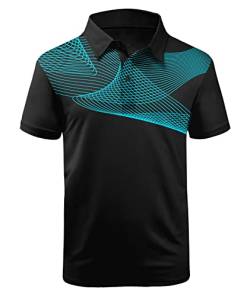 JACKETOWN Herren Poloshirts Kurzarm Bedrucktes Sport Shirt Hemd Männer Sommer T-Shirts Outdoor Poloshirts für Herren Golf Polohemd Herren Atmungsaktiv Casual Poloshirt(Blau schwarz-M) von JACKETOWN