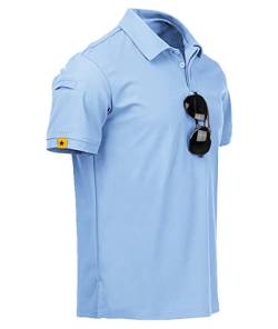 JACKETOWN Herren Poloshirts Kurzarm Regular Fit T Shirts Schnelltrocknend Atmungsaktiv Polohemd Outdoor Brillenhalter Sommer Sport Golf Lässig Poloshirt Männer(Mondblau-M) von JACKETOWN