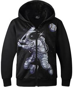 JACKETOWN Hoodie Jungen Fleecejacke Kinder Bedrucktes Sweatshirt mit Zipper Warme Kapuzenpullover für Jungen Langarm Kapuzenjacke mit Kapuze Sweaterjacke(Schwarz-2XL) von JACKETOWN