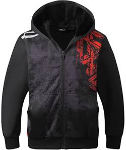 JACKETOWN Hoodie Jungen Fleecejacke Kinder Bedrucktes Sweatshirt mit Zipper Warme Kapuzenpullover für Jungen Langarm Kapuzenjacke mit Kapuze Sweaterjacke(Schwarz-L) von JACKETOWN