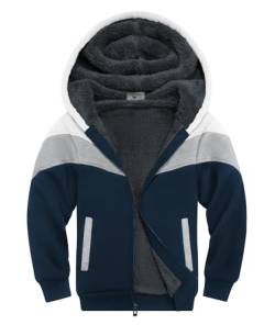 JACKETOWN Jungen Sweatjacke Kinder Hoodie Sweatjacke Kapuzenpullover Fleecejacke mit Kapuze Langarm Warme Winterjacke Classic Pullover mit Reißverschluss(Weiß Blau-M) von JACKETOWN