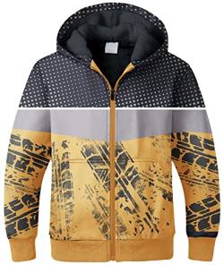 JACKETOWN Kinder Fleecejacke Jungen Bedrucktes Sweatshirt Warme Kinder Kapuzenpullover mit Reißverschluss Langarm Kapuzenjacke mit Kapuze Kinder(Gelb-S) von JACKETOWN