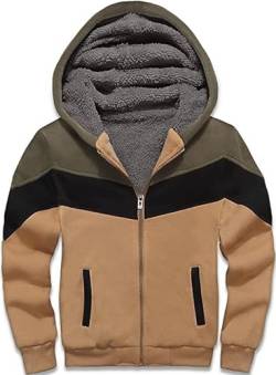 JACKETOWN Kinder-Kapuzenjacke Jungen Kapuzenpullover mit Klassische Farbblock Langarm Warme Winterjacke mit Kapuze mit Reißverschluss Sweatshirt für Kinder(KhakiL) von JACKETOWN