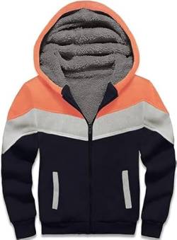 JACKETOWN Kinder-Kapuzenjacke Jungen Kapuzenpullover mit Klassische Farbblock Langarm Warme Winterjacke mit Kapuze mit Reißverschluss Sweatshirt für Kinder(orange Blue-XL) von JACKETOWN