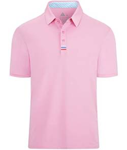 JACKETOWN Polo Shirt Herren Tennis Sport Einfarbig Stickerei Streifen Polohemden Männer Sommer Sportlich Outdoor Rosa 3XL von JACKETOWN