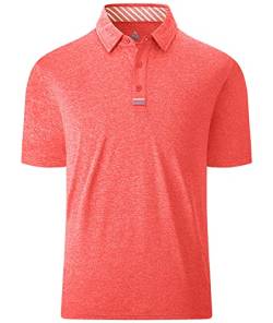 JACKETOWN Polohemd Herren Kurzarm Sommer Atmungsaktive Polo Kragen Short Sleeve Sport Poloshirt Einfarbig Wandern Rot-orange XL von JACKETOWN