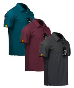 JACKETOWN Poloshirt Herren Kurzarm 3er-Pack Schnelltrocknend Atmungsaktives Shirt Sommer Polohemd Männer Knopfleiste Sport Shirt Slim Fit Golf Tshirt(Dunkelgrau+Wein Rot+Dunkles Türkisblau-L) von JACKETOWN