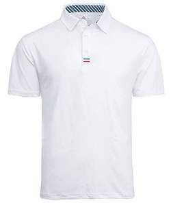 JACKETOWN Poloshirt Herren Kurzarm Einfarbig Polo Männer Knopfleiste Stickerei Streifen T-Shirt Herren Atmungsaktive Polohemd Regular Fit Golf Poloshirts Activewear Weiss L von JACKETOWN