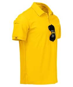 JACKETOWN Poloshirt Herren Kurzarm Regular Fit Polo Hemd Männer Sport Schnelltrocknend Atmungsaktiv Poloshirts Sommer Outdoor Golf T-Shirt Einfarbig(Gelb-XL) von JACKETOWN