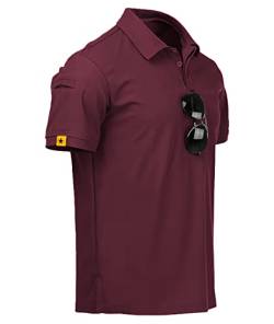 JACKETOWN Poloshirt Herren Kurzarm Regular Fit Polo Hemd Männer Sport Schnelltrocknend Atmungsaktiv Poloshirts Sommer Outdoor Golf T-Shirt Einfarbig(Wein Rot-2XL) von JACKETOWN