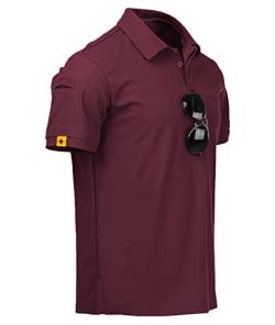 JACKETOWN Poloshirt Herren Kurzarm Regular Fit Polo Hemd Männer Sport Schnelltrocknend Atmungsaktiv Poloshirts Sommer Outdoor Golf T-Shirt Einfarbig(Wein Rot-L) von JACKETOWN