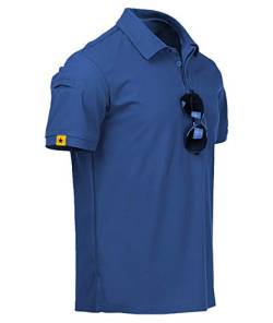 JACKETOWN Poloshirt Herren Kurzarm Regular Fit Polohemd Schnelltrocknend Freizeit Sport Polo Hemd Outdoor Mit Brillenhalter Knopfleiste Atmungsaktives Tshirts Männer Sommer(012-Blau-2XL) von JACKETOWN