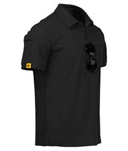 JACKETOWN Poloshirt Herren Kurzarm Regular Fit T-Shirts Männer Schnelltrocknend Casual Sport Shirt Outdoor Polo Hemd Mit Brillenhalter Knopfleiste Atmungsaktives Poloshirts Sommer(012-Schwarz-3XL) von JACKETOWN