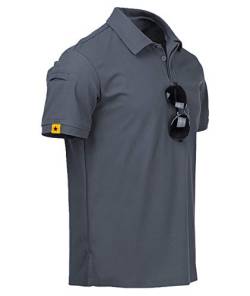 JACKETOWN Poloshirt Herren Kurzarm Regular Fit T-Shirts Schnelltrocknend Casual Sport Shirt Outdoor Polo Hemd Mit Brillenhalter Knopfleiste Atmungsaktives Poloshirts Männer Sommer(012-Grau-L) von JACKETOWN