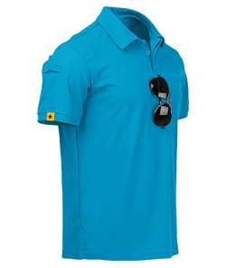 JACKETOWN Poloshirt Herren Kurzarm Schnelltrocknend Atmungsaktives Sommer Poloshirts Knopfleiste T-Shirts Männer Casual Sport Shirt Basic Slim Fit Golf Polo Hemd(Blau Grün-2XL) von JACKETOWN