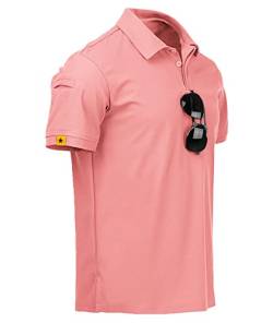 JACKETOWN Poloshirt Herren Kurzarm Schnelltrocknend Atmungsaktives Sommer Poloshirts Männer Knopfleiste T-Shirts Casual Sport Shirt Basic Slim Fit Golf Polo Hemd(Korallenrot-M) von JACKETOWN