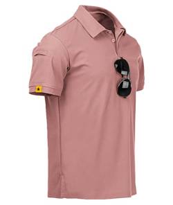 JACKETOWN Poloshirt Herren Kurzarm Schnelltrocknend Atmungsaktives Tennis Polo Shirt Sommer Poloshirts Männer Knopfleiste T-Shirts Casual Sport Shirt Basic Regular Fit Golf Polohemd(Esche Rosa-2XL) von JACKETOWN