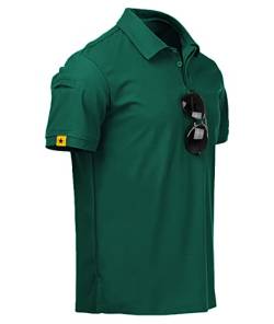 JACKETOWN Poloshirts Herren Kurzarm Atmungsaktives Golf Poloshirt Summer Classic Polo Shirt Männer mit Brillenhalter Knopfleiste Tshirts Casual Sport Shirt Regular Fit Tennis Polohemd(Wald Grün-M) von JACKETOWN