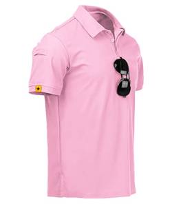 JACKETOWN Poloshirts Herren Kurzarm Basic Polohemd Schnelltrocknend Golf T-Shirts Sport Atmungsaktiv Outdoor mit Brillenhalter Knopfleiste Hemd Männer Tennis Freizeit Poloshirt(Pink-3XL) von JACKETOWN