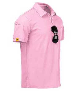 JACKETOWN Poloshirts Herren Kurzarm Basic Polohemd Schnelltrocknend Golf T-Shirts Sport Atmungsaktiv Outdoor mit Brillenhalter Knopfleiste Hemd Männer Tennis Freizeit Poloshirt(Pink-XL) von JACKETOWN