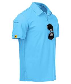 JACKETOWN Poloshirts Herren Kurzarm Classic Polohemd Schnelltrocknend Golf T-Shirts Sport Atmungsaktiv Outdoor Brillenhalter Knopfleiste Hemd Männer Tennis Freizeit Poloshirt(XL-Sky) von JACKETOWN