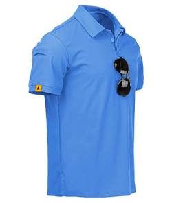 JACKETOWN Poloshirts Herren Kurzarm Golf Polohemd Männer Schnelltrocknend Casual Sports Sommer T-Shirts Atmungsaktives Outdoor Brillenhalter Knopfleiste Poloshirt(Hellblau-XL) von JACKETOWN