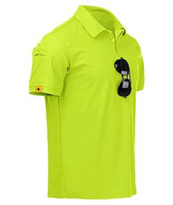 JACKETOWN Poloshirts Herren Kurzarm Golf Polohemd Männer Schnelltrocknend Casual Sports Sommer Tshirts Atmungsaktives Outdoor Brillenhalter Knopfleiste Poloshirt(Zitronen Grün-L) von JACKETOWN