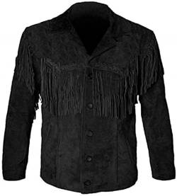 Herren Cowboy Wildleder Fransen Lederjacke Westernfransen Leder Wildleder Mantel Stil, Schwarz – Fransenjacke, S von JACKETZONE