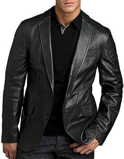 JACKETZONE Herren Echt Lammfell Leder Blazer Jacke Slim Fit Leder | Schwarz Lederblazer für Männer, Schwarz – lässige Blazer-Jacke, XXXXL von JACKETZONE