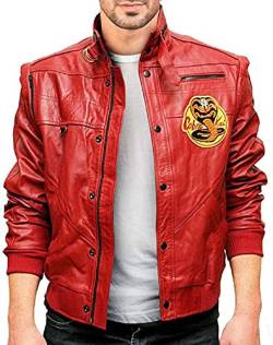 JACKETZONE Karate Kid Herrenjacke | Cobra Kai Johnny Lawrence William Zabka Lederjacke, Rot. Kunstleder von JACKETZONE