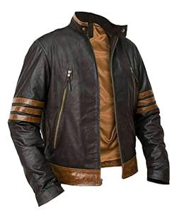 Wolverine Lederjacke mit braunen Streifen | X-Men Origins Hugh Jackman Jacke, Braun – echtes Leder, L von JACKETZONE