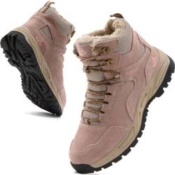 JACKSHIBO Winterschuhe Damen Winterstiefel Herren Warme Gefüttert Stiefel Herren Damen Trekking Wanderschuhe Wasserdicht Rutschfest Schneestiefel Outdoor Winterboots Rosa 38EU von JACKSHIBO