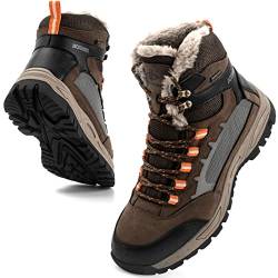 JACKSHIBO Winterschuhe Herren Winterstiefel Wasserdicht Stiefel Herren Trekking Wanderschuhe Warme Gefüttert Schneestiefel Rutschfest Winterboots Outdoor Braun EU45 von JACKSHIBO