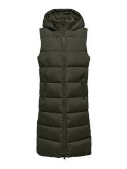 JACQUELINE de YONG JDY Damen 3/4-lange Steppweste mit Kapuze JDYFiskas Padded Hood Waistcoat 15305696 Forest Night S von JACQUELINE de YONG