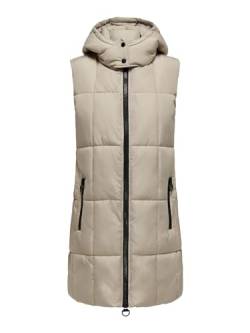 JACQUELINE de YONG JDY Lange Damen Steppweste Wattiertes Coat Ohne Ärmel Puffer Weste mit Kapuze JDYDAISY, Farben:Beige, Größe:XL von JACQUELINE de YONG