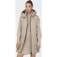 JACQUELINE de YONG Steppweste Lange Steppweste Wattiertes Coat Ohne Ärmel mit Kapuze 7224 in Beige von JACQUELINE de YONG