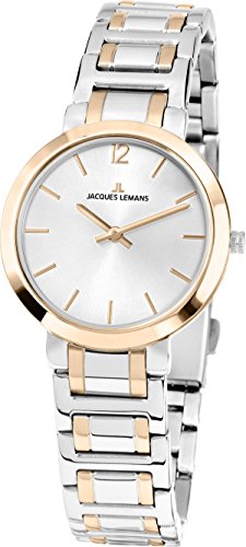 JACQUES LEMANS Damenuhr Milano Metallband massiv Edelstahl ip-Gold/Bicolor 1-1932D von JACQUES LEMANS