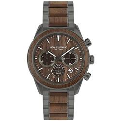 JACQUES LEMANS Holzuhr Herren, Solar Wood Herrenuhr - Model 1-2115K, Chronograph und Armband Grau beschichtet, Edelstahl mit Holzeinlage für Männer, Armbanduhr Holz Herren, Holzuhren für Herren von JACQUES LEMANS