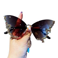 JACTZ Sonnenbrillen Faux Diamond Butterfly Sonnenbrille Frauen Marke Vintage Randless Oversize Sun Bures Ladies Eyewear-Tea von JACTZ