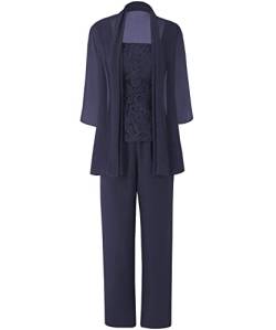 JAEDEN Brautmutter Anzug für Hochzeit - 3 Teilig Chiffon Mutter der Braut Abendanzug Festlich Hosenanzug mit Jacke Marineblau 50 von JAEDEN