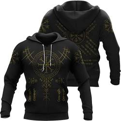 JAGHAWXL Herren Persönlichkeit Klassischer Wikinger Kompass 3D Reißverschluss Digitaldruck Tattoo Neuheit Hoodie Retro Street Pullover Lässig Bequemes Atmungsaktives Sweatshirt,Compass Hoodie,3XL von JAGHAWXL