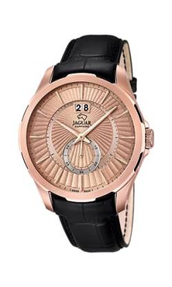 JAGUAR Herren-Armbanduhr Elegant analog Leder-Armband schwarz Quarz-Uhr Ziffernblatt kupfer UJ683/1 von JAGUAR