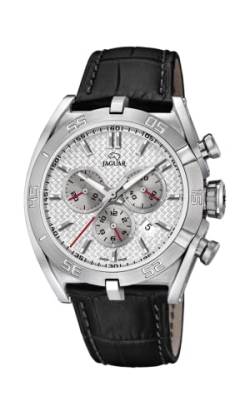 JAGUAR Uhrenmodell J857 / 1 aus der Executive-Kollektion, 45,8 mm Silbergehäuse mit schwarzem Lederarmband für Herren J857/1 von JAGUAR