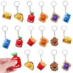 JAHEMU Silikon Schlüsselanhänger Mini Snack Keychain Poppet Bubble Finger Toys Stress Reliever für Kinder Erwachsene 16 Stück von JAHEMU