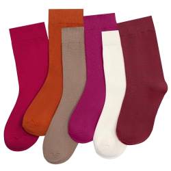 JAKIDAR Dünne Crew-Socken, Bootie, weiche Baumwollsocken, oberhalb des Knöchels, lässige Socke für Damen, 6 Paar, Magenta Karamell Creme, 37-39 EU von JAKIDAR