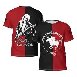 Neil Young Crazy Horse Herren Schwarz T-Shirt Rundhals T Shirt Kurzarm Kleidung Tops Tee für Männer Kurzarmshirt Singer for Men von JALCH