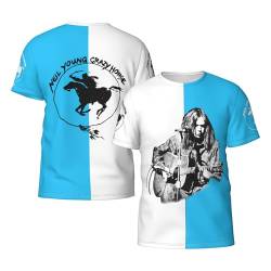 Neil Young Crazy Horse Herren Schwarz T-Shirt Rundhals T Shirt Kurzarm Kleidung Tops Tee für Männer Kurzarmshirt Singer for Men von JALCH